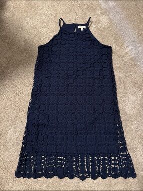 Monteau Navy Blue Crochet Maxi Dress